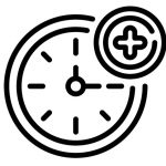 Vector drawing of a Clock with a health cross in upper right-hand corner